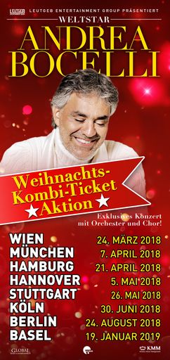 Artwork zu den Andrea Bocelli Konzerten
ÖSTERREICH/DEUTSCHLAND/SCHWEIZ