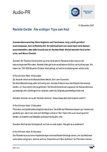 Vorschau Bild von Manuskript zum Thema "Raclette-Geräte: Alle wichtigen Tipps zum Kauf"
