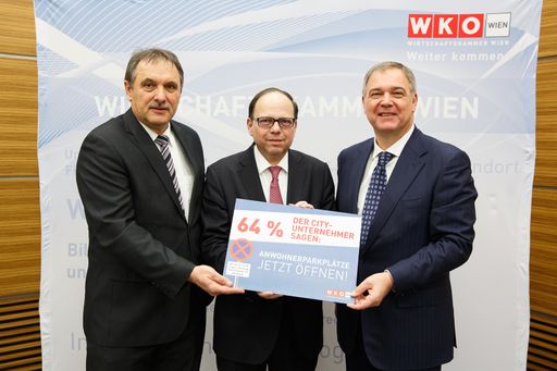  Gemeinsam für die Öffnung der Anwohnerparkzonen:
Landwirtschaftskammer Präsident Franz Windisch, Ärztekammer
Präsident Thomas Szekeres und Wirtschaftskammer Präsident Walter
Ruck (v.l.).