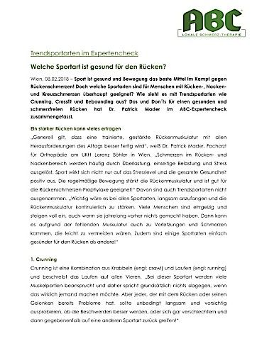 Vorschau Bild von Vollversion der Presseaussendung Trendsportarten