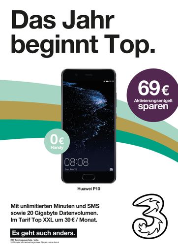 Jetzt bei Drei: Huawei P10 mit Top XXL Tarif extrem
günstig.