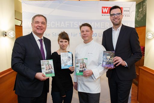 Walter Ruck (Wk Wien Präsident), Daniela Kalman
(Klaviermacher-Lehrling), Denis König (Patron, Haubenkoch und
Lokalchef), Heinrich Himmer (amtierender Präsident des
Stadtschulrats von Wien).