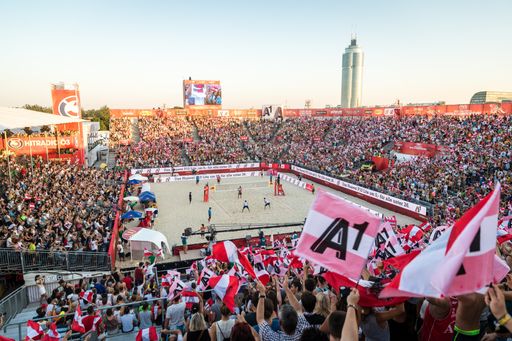  Das Stadion der FIVB Beach Volleyball
Weltmeisterschaften 2017 presented by A1 in Wien