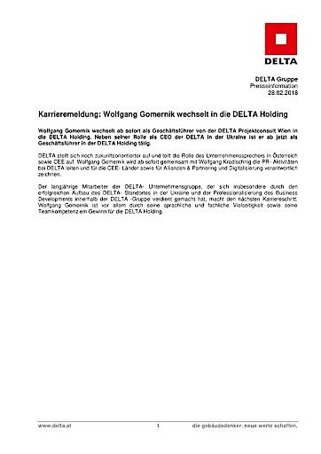Vorschau Bild von Karrieremeldung: Wolfgang Gomernik wechselt in die DELTA Holding