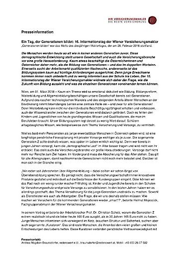 Vorschau Bild von Presseinformation zum 16. Informationstag der Wiener Versicherungsmakler