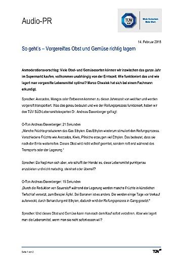 Vorschau Bild von Manuskript zum Thema "So geht's - Vorgereiftes Obst und Gemüse richtig lagern"