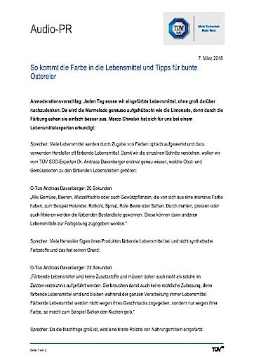 Vorschau Bild von Manuskript zum Thema "So kommt die Farbe in die Lebensmittel und Tipps für bunte Ostereier"