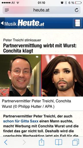 Vorschau Bild von Medienberichterstattung wegen Bildrechte von Conquita Wurst.
Eklat Treichl mit Wurst.