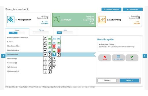 Vorschau Bild von Abb. 2: Analyseseite des neuen Energiespar-Checks während des
Ausfüllens