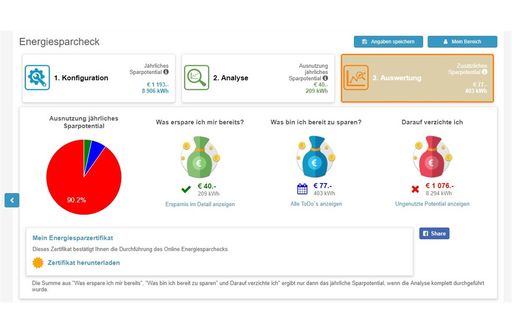 Vorschau Bild von Abb. 3: Auswertungsseite des neuen Energiespar-Checks mit
Beispielwerten