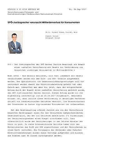 Vorschau Bild von SPÖ-Justizsprecher verursacht Milliardenverlust für Konsumenten