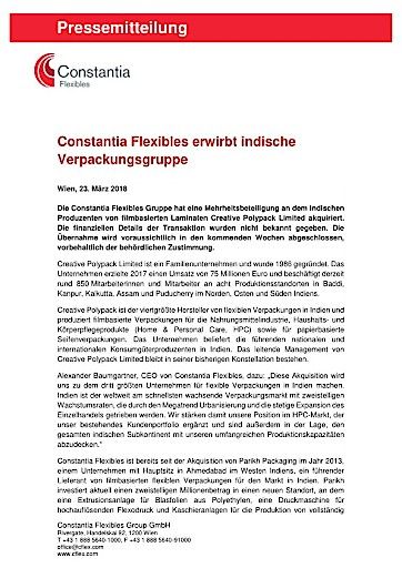 Vorschau Bild von Constantia Flexibles erwirbt indische Verpackungsgruppe