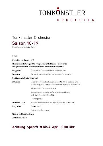  Tonkünstler-Orchester: Presseinformation zur Konzertsaison 18-19