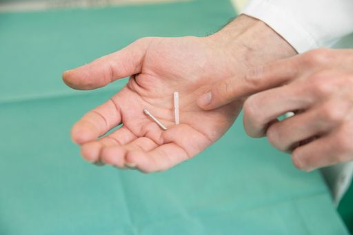 Zucler- und Magnesiumschraube: Das hellere
Implantat rechts ist die Schraube aus Zucker.