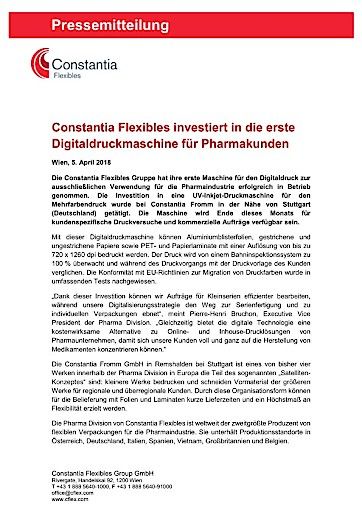 Vorschau Bild von Constantia Flexibles investiert in die erste Digitaldruckmaschine für Pharmakunden