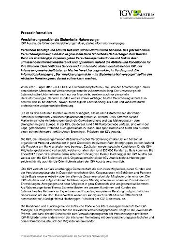 Vorschau Bild von Presseinfo Versicherungsmakler als Sicherheits-Nahversorger
