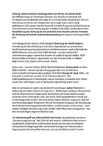 Vorschau Bild von Völkerrechtliche Stellungnahme von RA Dr. Eva Maria Barki zur US-geführten Bombardierung von Syrien