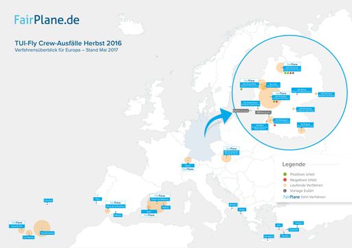 Grafik der Verfahren von FairPlane in den TUIfly
-Fällen