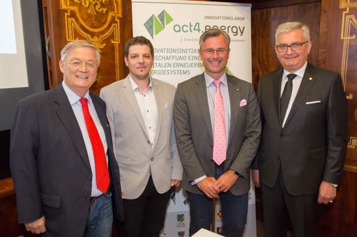  https://www.apa-fotoservice.at/galerie/12963 Im
Bild v.l.n.r.: Dr. Hans Kronberger, Präsident Photovoltaik Austria;
Ing. Andreas Schneemann, MSc. Projekt - Initiator; BM Ing. Norbert
Hofer, Bundesministerium für Verkehr, Innovation und Technologie;
Mag. Alfred Riedl, Präsident des Österreichischen Gemeindebundes