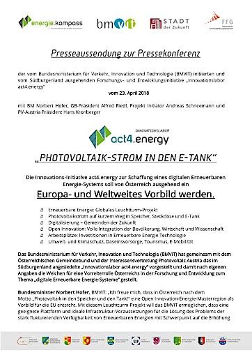 Vorschau Bild von Presseaussendung zur Pressekonferenz am 23.4.2018