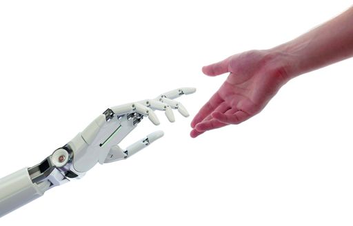 Human and Robot Hands Reaching Artificial
Intelligence Concept 3d Illustration Isolated on White Background