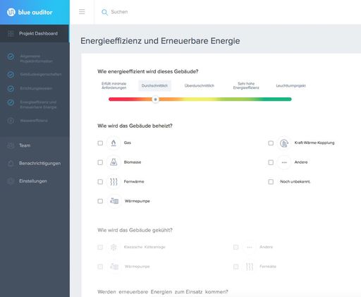 Vorschau Bild von Bauherren können ab sofort einen kostenlosen
Pre-Check machen, Auditoren können sich kostenlos registrieren. Ab
Herbst 2018 kann Blue Auditor dann für den gesamten
Zertifizierungsprozess genutzt werden.