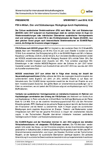 Vorschau Bild von wiiw Presseaussendung, inklusive statistischen Daten