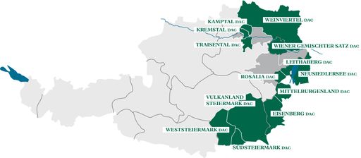 Österreichs 13 DAC-Gebiete, Stand Juli 2018