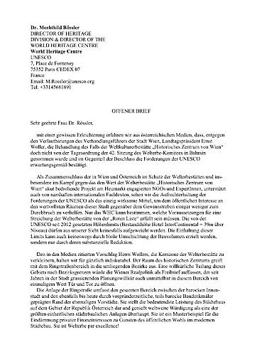  Offener Brief an UNESCO zum Heumarkt-Areal