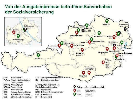 Vorschau Bild von Grafik "Von der Ausgabenbremse betroffene Bauvorhaben der Sozialversicherung"