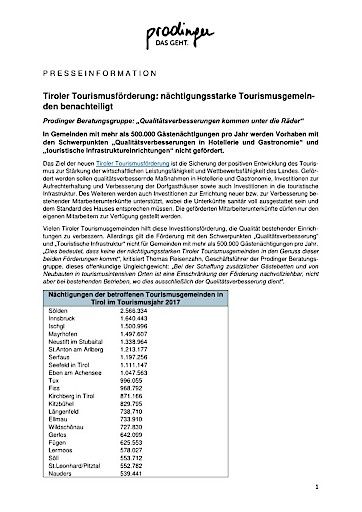 Vorschau Bild von Presseinformation Tourismusförderung
