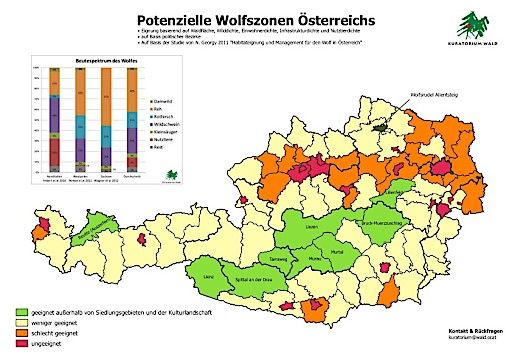  Diese Karte zeigt mögliche Wolfszonen in Österreich