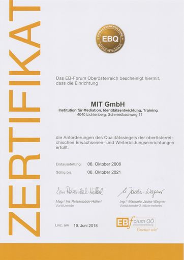 Vorschau Bild von Institut MIT erneut mit EBQ Siegel ausgezeichnet