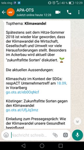 Screenshot WhatsApp-Service für Topthemen