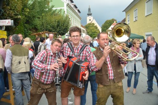 Vorschau Bild von Beim Winzerfest sorgen zahlreiche Musikgruppen für die gute
Stimmung. Unter anderem Feuer&Eis, das Wamperl Trio und "Die Drei
und Sie".