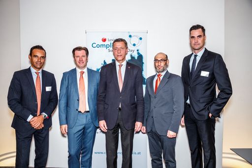 Vorschau Bild von vlnr: Alberto Sanz de Lama (LexisNexis), Mag. Roman
Sartor, M.B.L. (KPMG Advisory), Mag. Christian Pilnacek (BMVRDJ),
Mag. Martin Eckel, LL.M. (Taylor Wessing), Kristof Wabl (PwC)