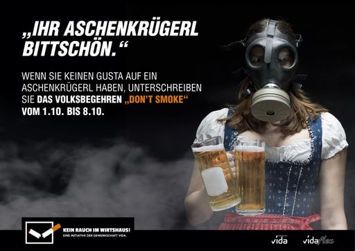 Don’t smoke: Gewerkschaft vida unterstützt
Volksbegehren „Kein Rauch im Wirtshaus“ – Neue Kampagne für
NichtraucherInnenschutz