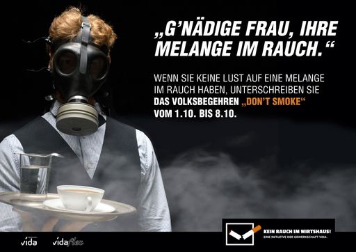 Vorschau Bild von Don’t smoke: Gewerkschaft vida unterstützt
Volksbegehren „Kein Rauch im Wirtshaus“ – Neue Kampagne für
NichtraucherInnenschutz
