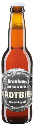 Vorschau Bild von Das neue Bio-Brotbier aus dem Hause Gusswerk ist bernsteinfarben
und würzig, für die malzige Geschmacksnote sorgt die resche
Brotkruste, wie wir das von ganz frischem Brot aus dem Holzbackofen
kennen.