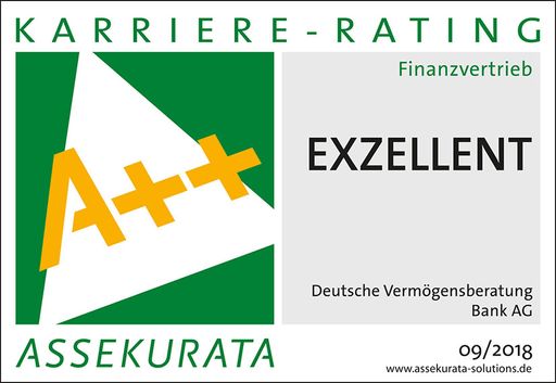 Karriere-Rating der Assekurata 2018: Zum achten Mal in Folge
"exzellent" für die Deutsche Vermögensberatung Bank AG. Weiterer
Text über ots und www.ots.at / Die Verwendung dieses Bildes ist für
redaktionelle Zwecke honorarfrei. Veröffentlichung bitte unter
Quellenangabe: "obs/Deutsche Vermögensberatung Bank AG"