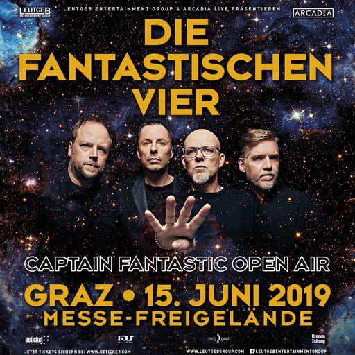 Vorschau Bild von Die da? Ja genau, Die da! Die Fantastischen Vier kommen am
15.06.2019 im Rahmen ihrer Captain Fantastic Tour auf das
Freigelände der Messe Graz.