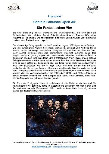 Vorschau Bild von Die Fantastischen Vier kommen am 15. Juni 2019 im Rahmen ihrer Captain Fantastic Tour auf das Freigelände der Messe Graz!