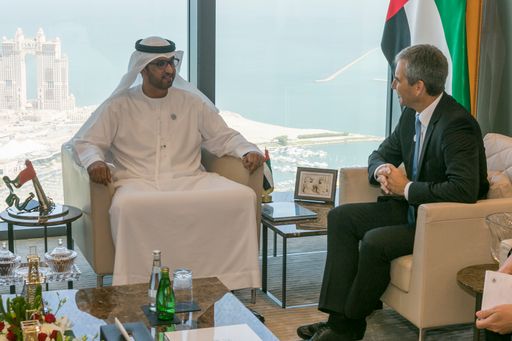 Finanzminister Hartwig Löger bei einem
Arbeitsgespräch mit Sultan Al Jaber, Minister of State und CEO der
ADNOC Group (im ADNOC Head Quarter)