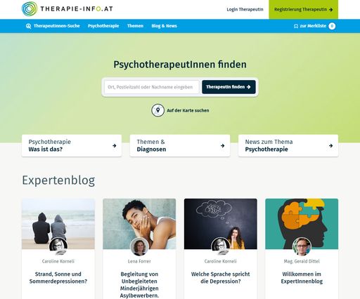  Ein neues Service- und Infoportal für
Psychotherapie - www.therapie-info.at – wurde soeben gelauncht und
weist ein modernes, umfassendes Verzeichnis von über 8.000
PsychotherapeutInnen in Österreich aus