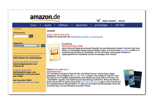 Amazon vor 20 Jahren / Die Zukunft der Möglichkeiten: Heute vor
20 Jahren startete Amazon in Deutschland / Weiterer Text über ots
und www.presseportal.de/nr/8337 / Die Verwendung dieses Bildes ist
für redaktionelle Zwecke honorarfrei. Veröffentlichung bitte unter
Quellenangabe: "obs/Amazon.de"