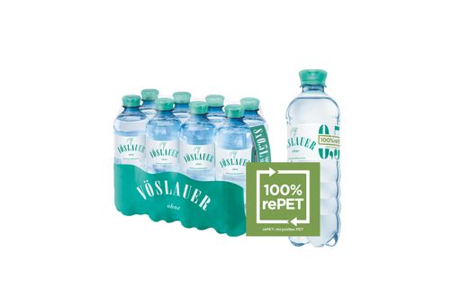 Vöslauer 0,5l ohne aus 100 % rePET & 8x0,5l Tray