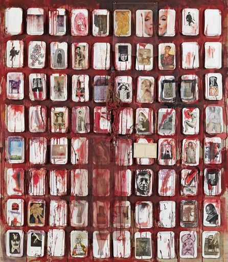  Adolf Frohner Tag und Nacht, 1984 Papierteller, Fotografie,
Plastikfolie, Hanf, Grafit und Tempera auf Jute 160 x 140 cm Foto:
Christian Redtenbacher