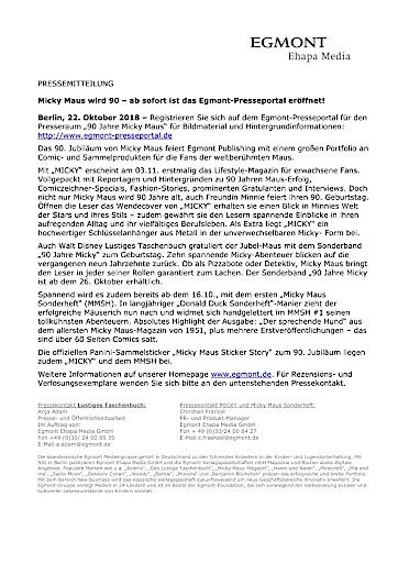 Vorschau Bild von Micky Maus wird 90 - ab sofort ist das Egmont-Presseportal eröffnet!
