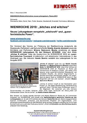 Vorschau Bild von Medieninformation WIENWOCHE: Neues Leitungsteam / Thema 2019