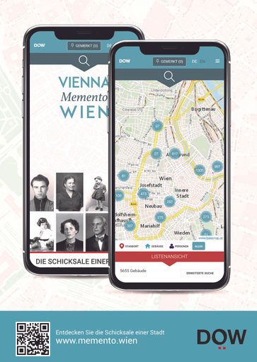 Screenshot der Website www.memento.wien Memento
Wien, ein für mobile Endgeräte (Tablets und Smartphones) optimiertes
Online-Tool, bietet Informationen zu den Opfern der NS-Diktatur in
weiten Teilen Wiens.